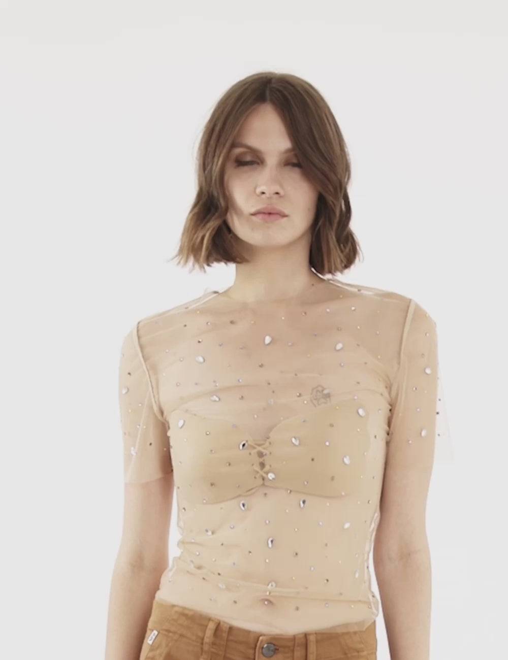 Jijil T-shirt trasparente con strass Italia