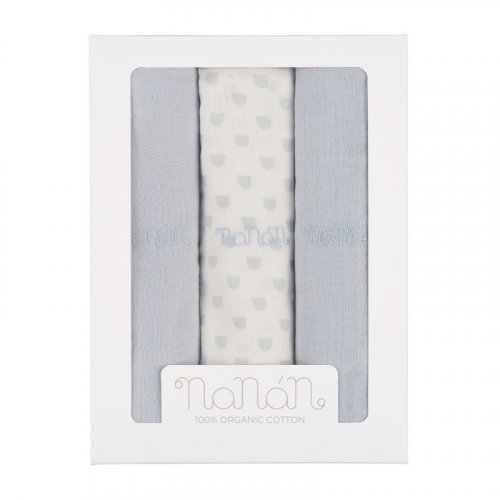 Nanán Set 3 pz mussola azzurro 80x80 cm Promozione