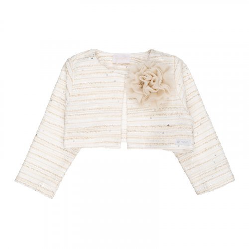 Nanán Cardigan beige con rosa Italia