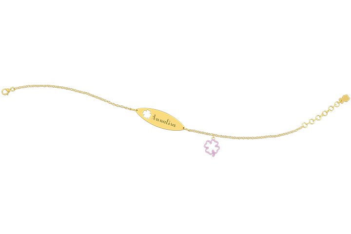 Nanán Bracciale con Targhetta - Charms quadrifoglio rosa Duty-free