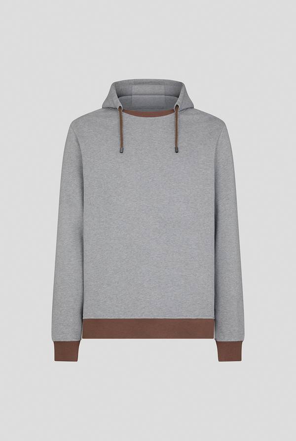Lab. Pal Zileri Felpa in cotone grigio con cappuccio e finiture marroni