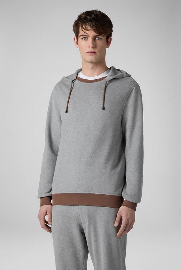 Lab. Pal Zileri Felpa in cotone grigio con cappuccio e finiture marroni Saldi Di Fabbrica