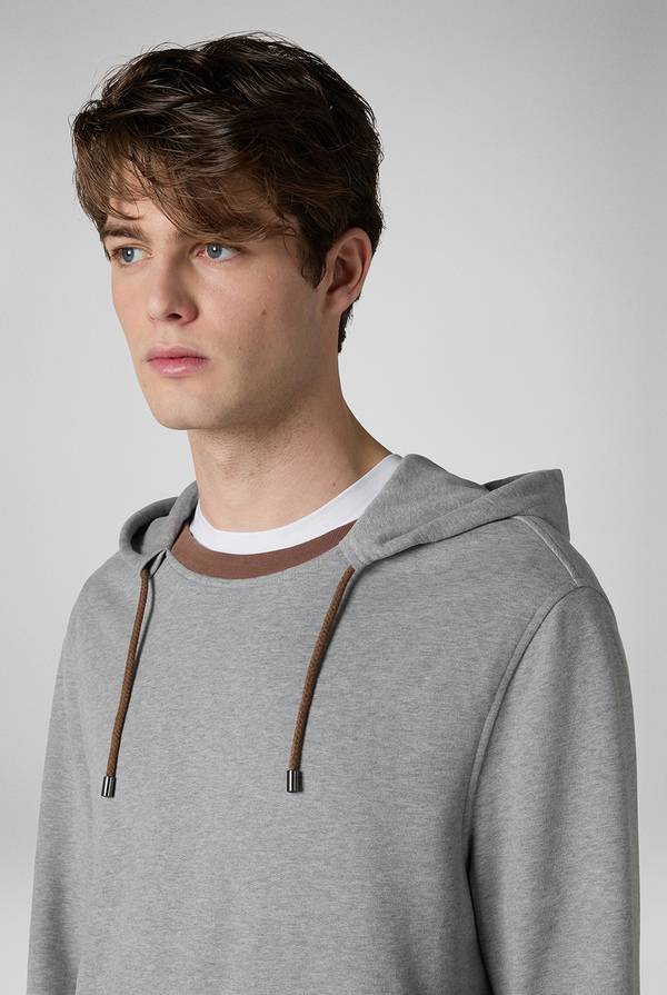 Lab. Pal Zileri Felpa in cotone grigio con cappuccio e finiture marroni Saldi Di Fabbrica