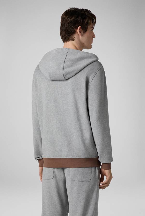 Lab. Pal Zileri Felpa in cotone grigio con cappuccio e finiture marroni Saldi Di Fabbrica