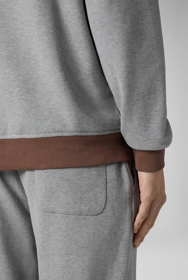 Lab. Pal Zileri Felpa in cotone grigio con cappuccio e finiture marroni Saldi Di Fabbrica