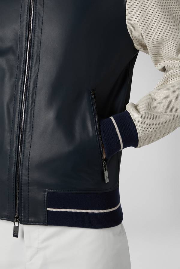 Lab. Pal Zileri Varsity Jacket in nappa bicolore blu e panna Outlet