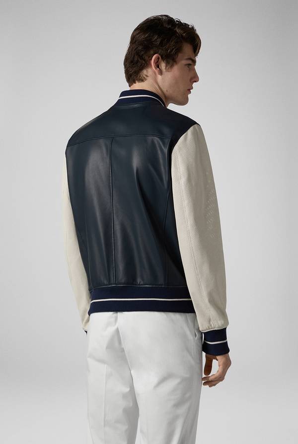 Lab. Pal Zileri Varsity Jacket in nappa bicolore blu e panna Outlet