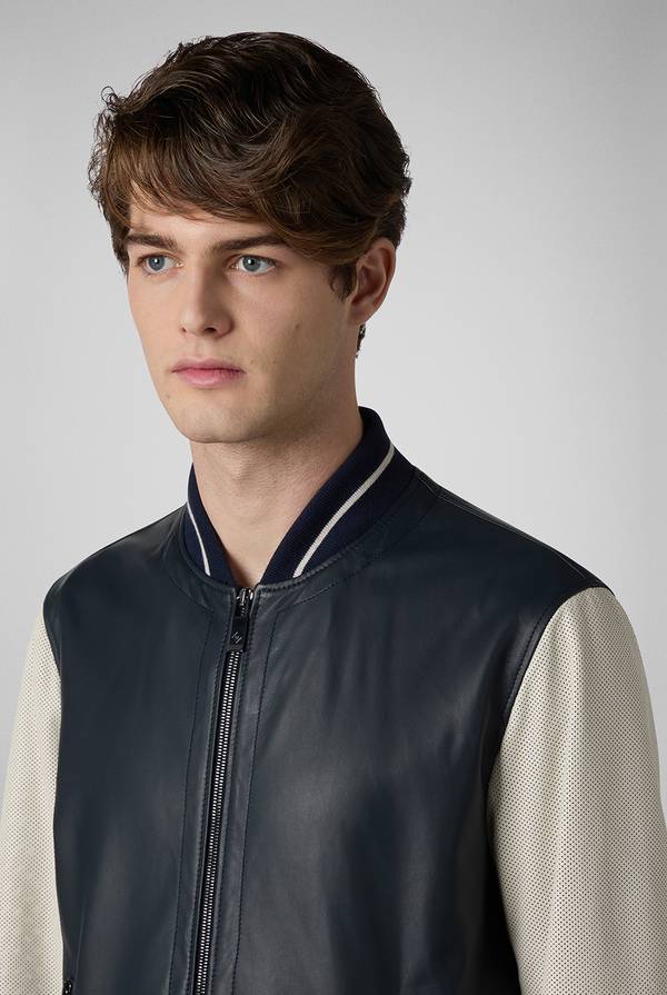 Lab. Pal Zileri Varsity Jacket in nappa bicolore blu e panna Outlet
