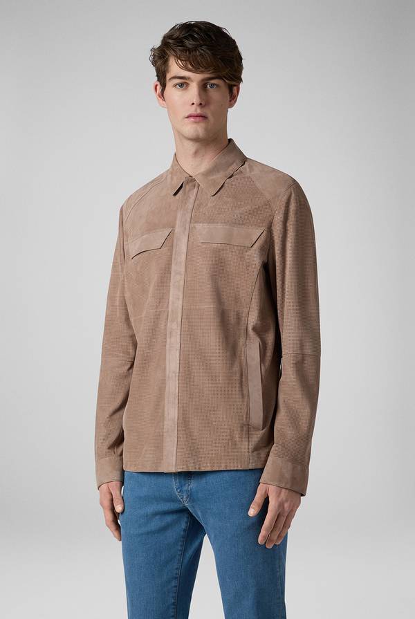Lab. Pal Zileri Overshirt in suede e nappa micro perforata In Vendita