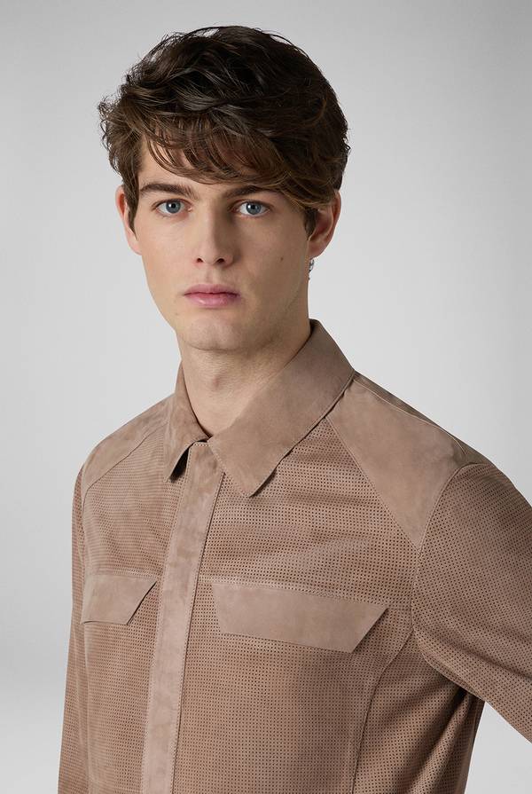 Lab. Pal Zileri Overshirt in suede e nappa micro perforata In Vendita