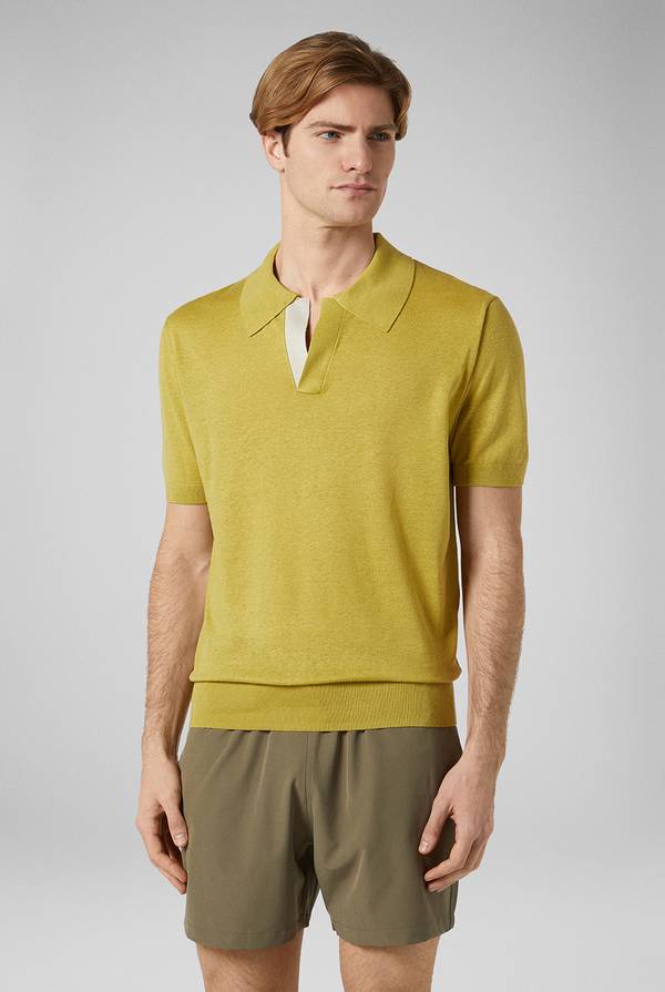 Lab. Pal Zileri Polo in maglia di lino e seta color senape Sottocosto