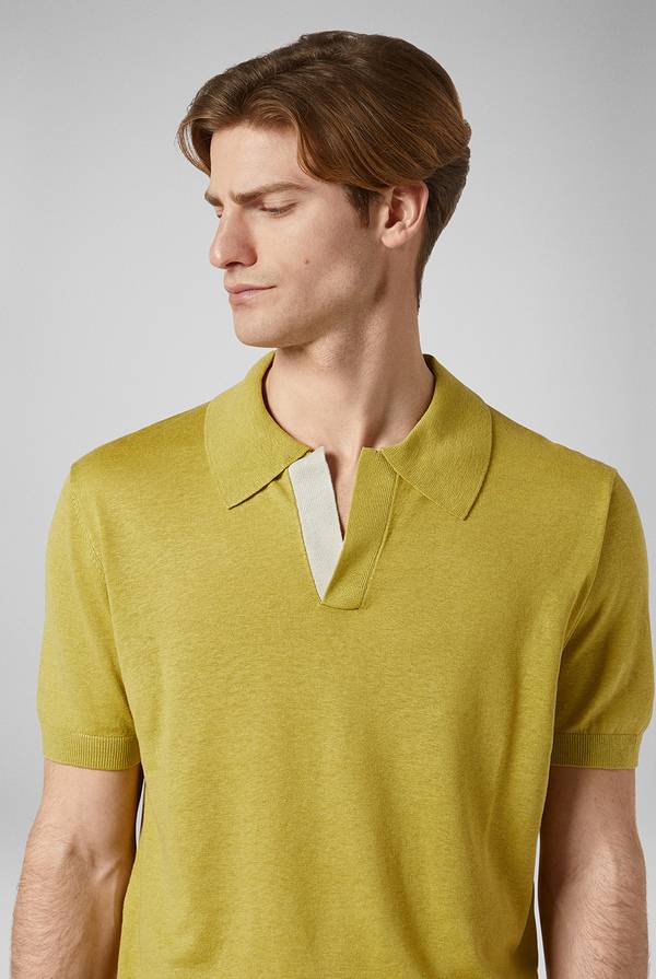 Lab. Pal Zileri Polo in maglia di lino e seta color senape Sottocosto