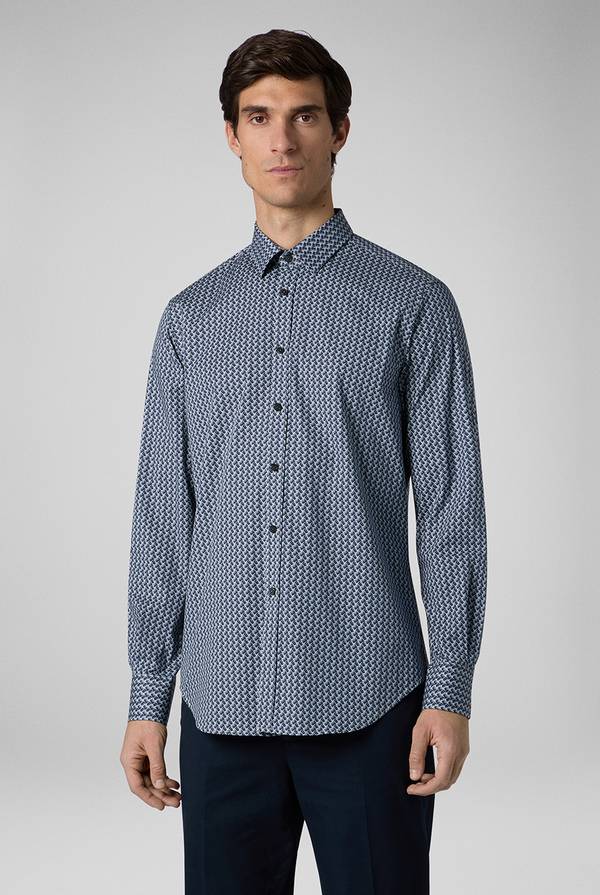 Lab. Pal Zileri Camicia in cotone stampato nei toni del blu Offerta