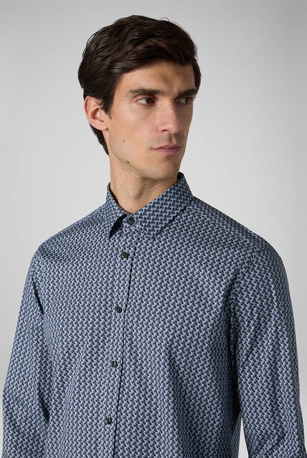 Lab. Pal Zileri Camicia in cotone stampato nei toni del blu Offerta