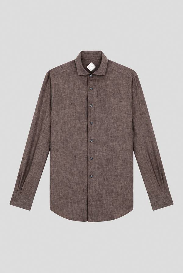 Lab. Pal Zileri Camicia in lino marrone In Vendita