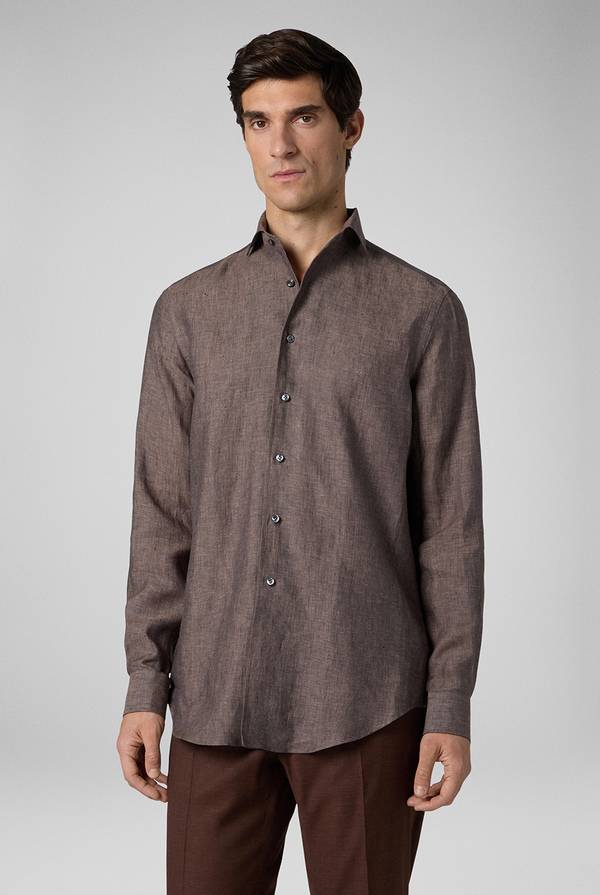Lab. Pal Zileri Camicia in lino marrone In Vendita
