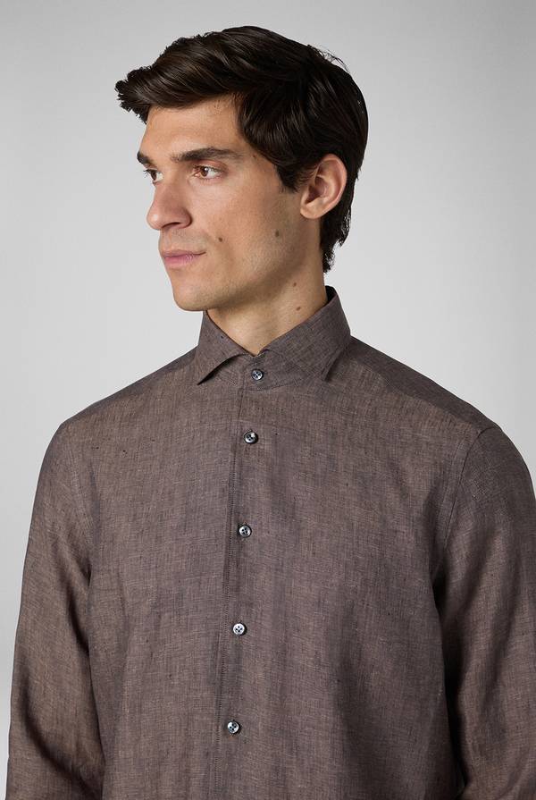 Lab. Pal Zileri Camicia in lino marrone In Vendita