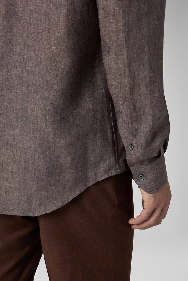 Lab. Pal Zileri Camicia in lino marrone In Vendita