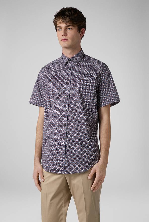 Lab. Pal Zileri Camicia bowling stampata nei toni dell'azzurro, bianco e bordeaux Hotsell