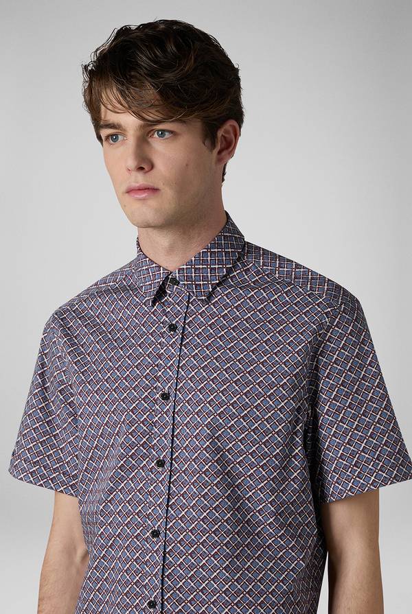 Lab. Pal Zileri Camicia bowling stampata nei toni dell'azzurro, bianco e bordeaux Hotsell