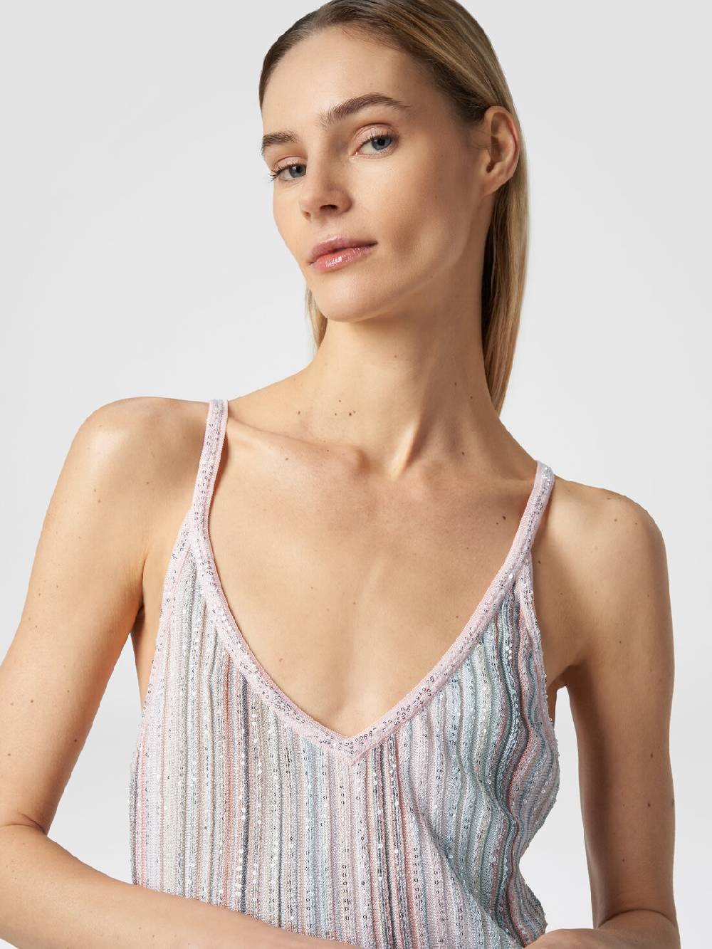 ﻿Missoni Mini-abito in maglia a righe verticali con paillettes Nuovo