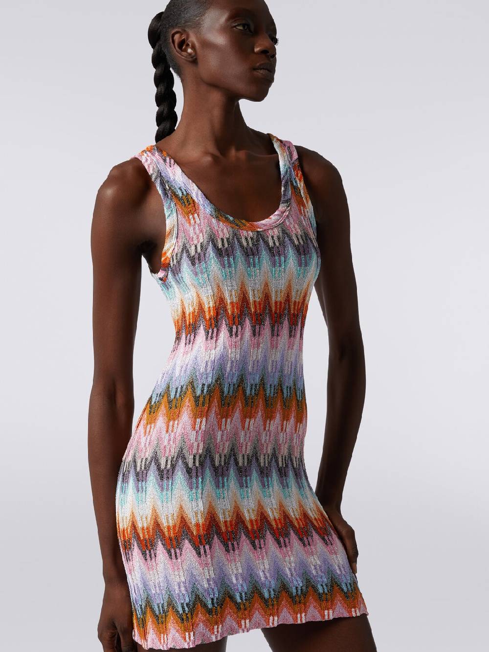 Missoni Mini-abito smanicato in viscosa zig zag con lurex Vendita