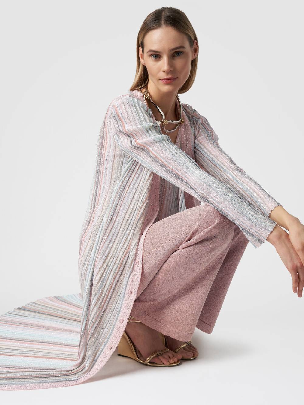 Missoni Cardigan lungo in maglia con righe verticali e paillettes Spedizione Gratuita