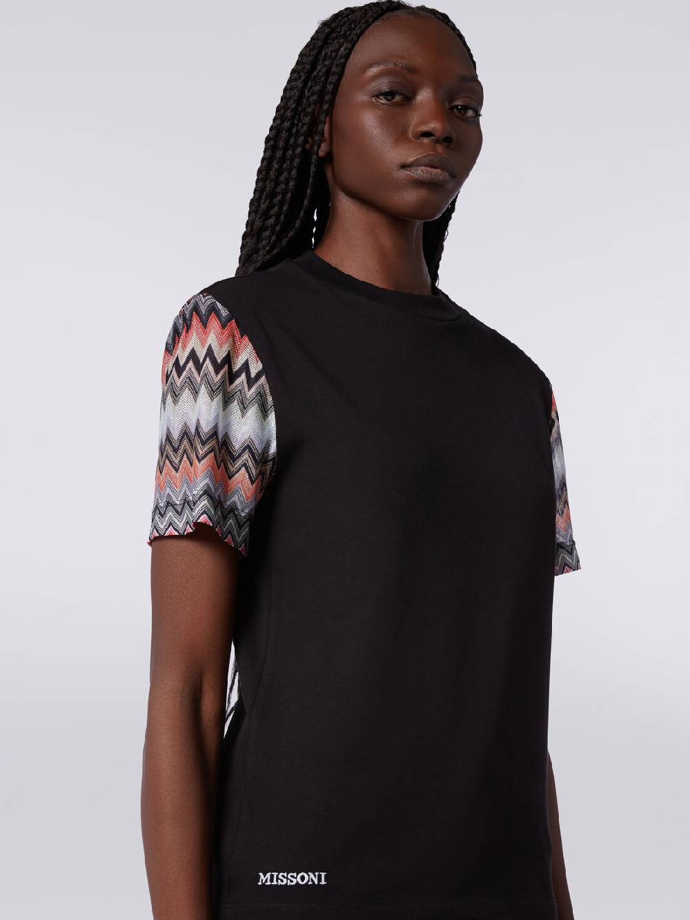 Missoni T-shirt girocollo in cotone con inserti zig zag Novità