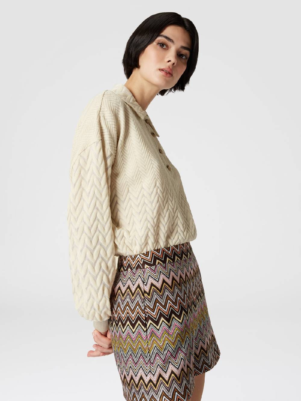 Missoni Polo a maniche lunghe con chevron tono su tono Nuova