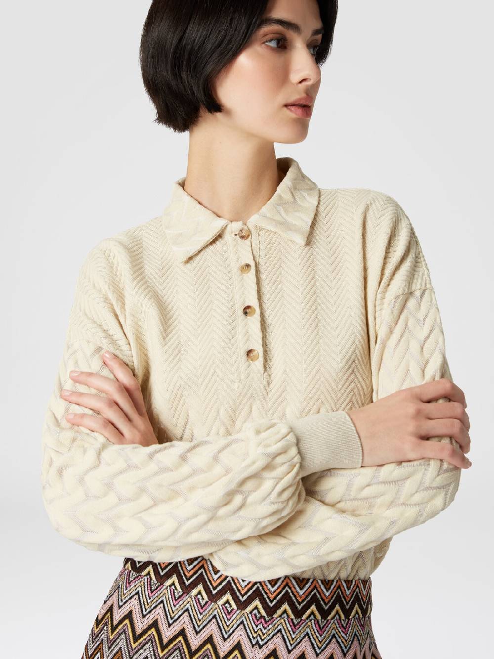 Missoni Polo a maniche lunghe con chevron tono su tono Nuova