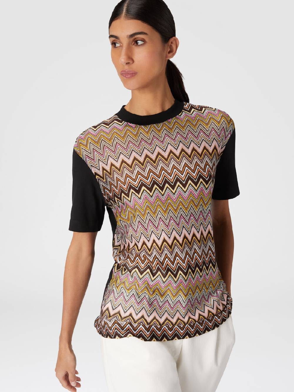 Missoni T-shirt in jersey di cotone con inserti chevron Italy