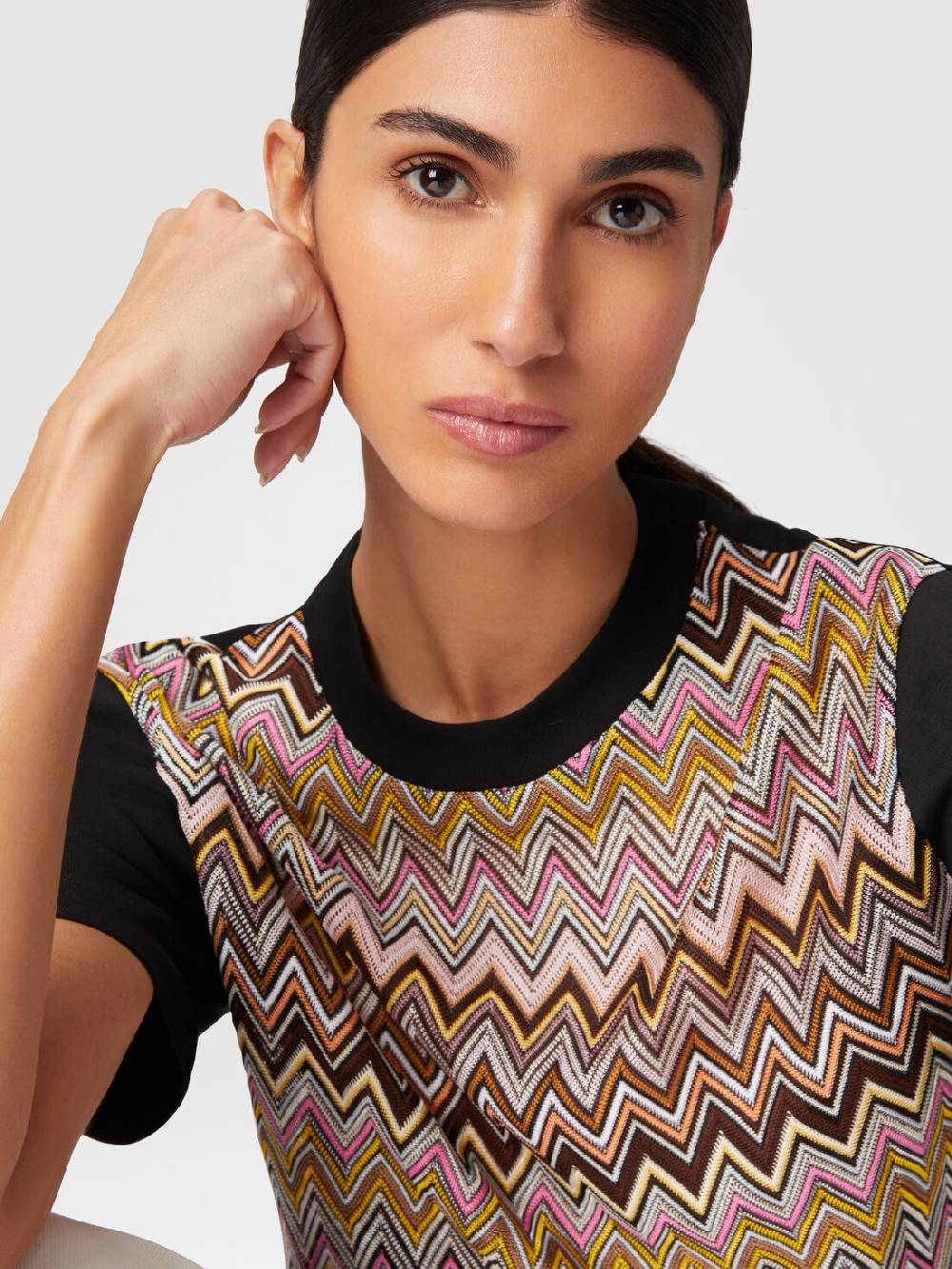 Missoni T-shirt in jersey di cotone con inserti chevron Italy