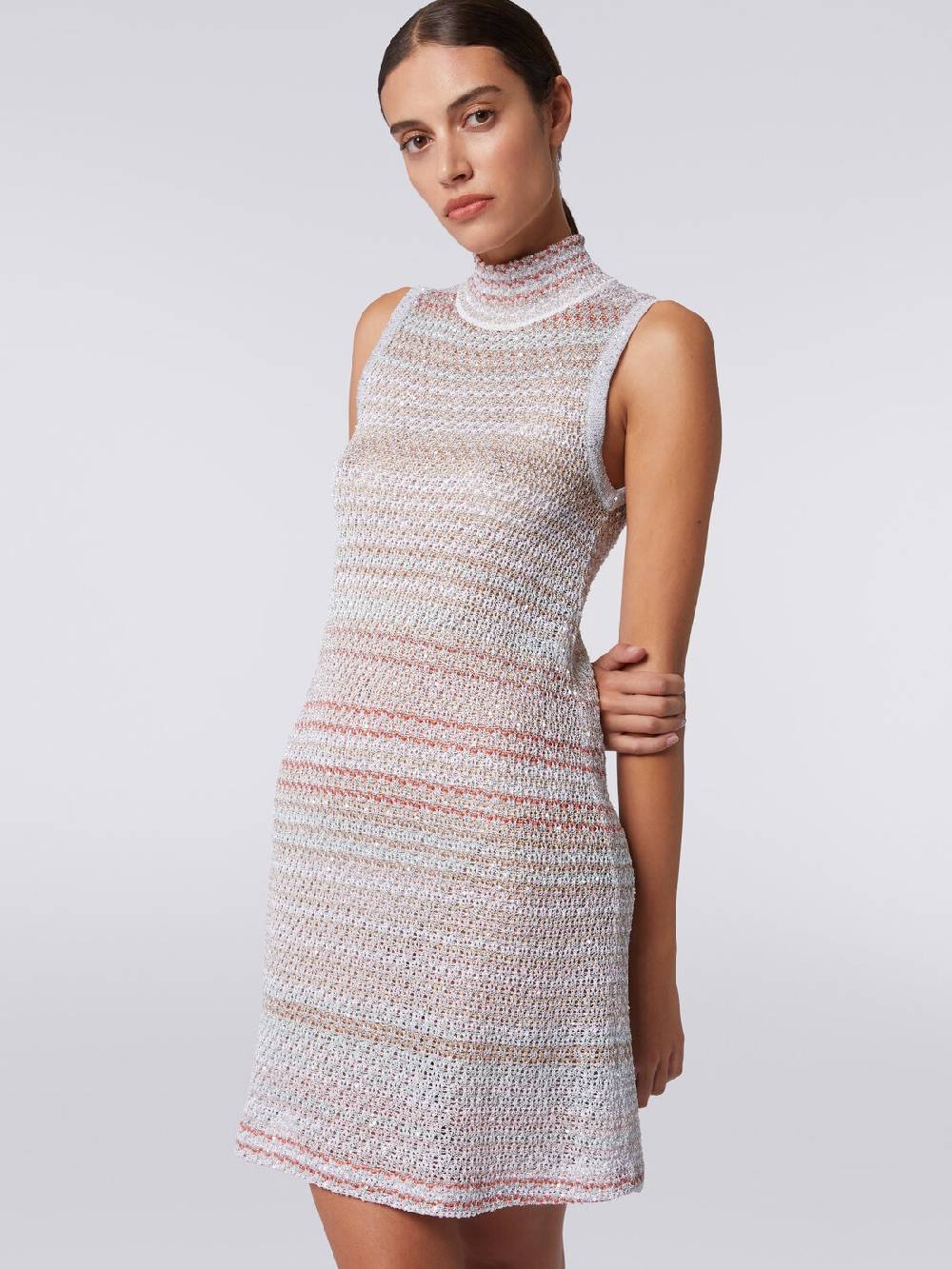 Missoni Mini-abito in maglia a rete con collo alto e applicazione di paillettes Spedizione Gratuita