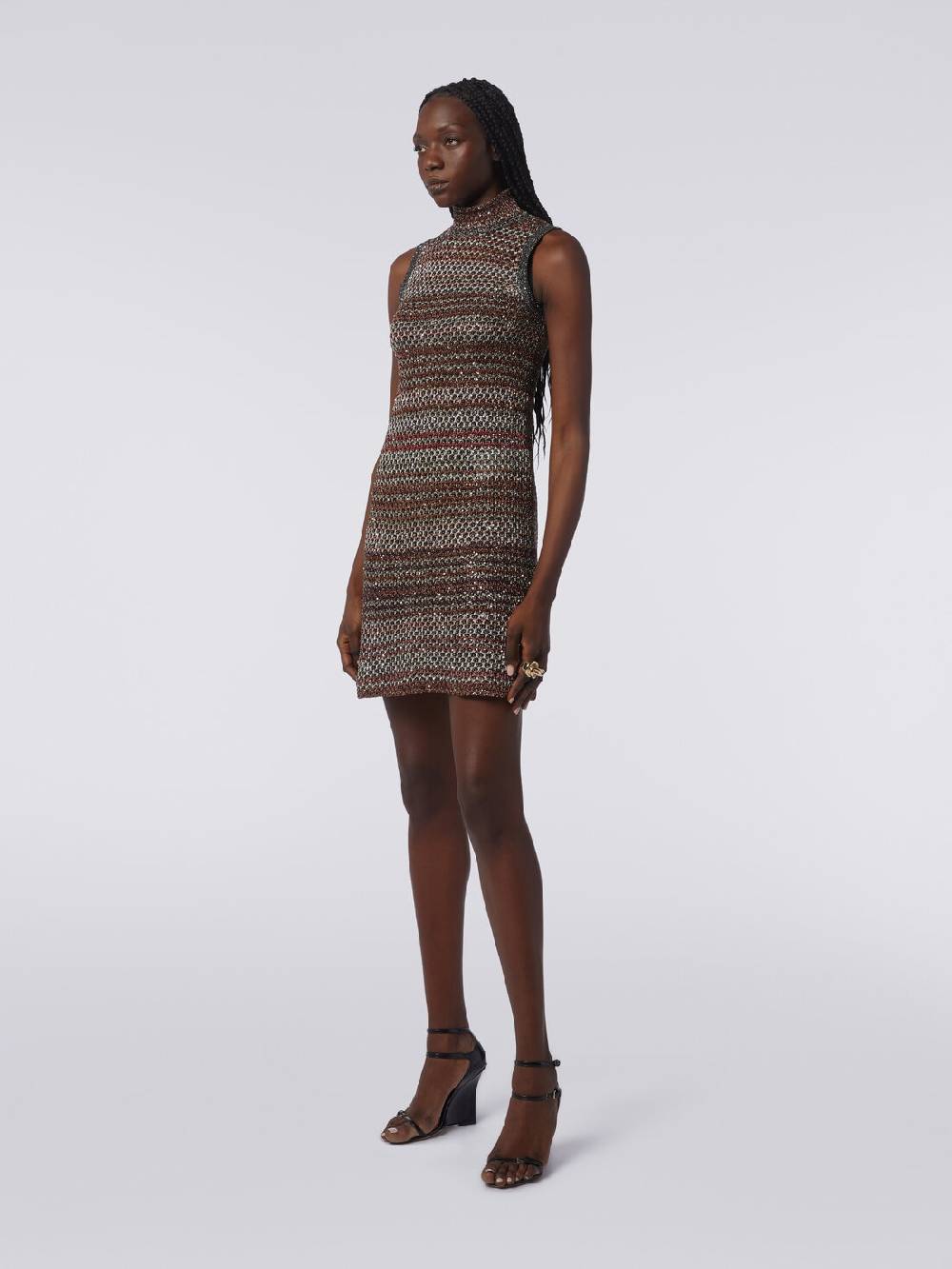 Missoni Mini-abito in maglia a rete con collo alto e applicazione di paillettes Consegna Veloce