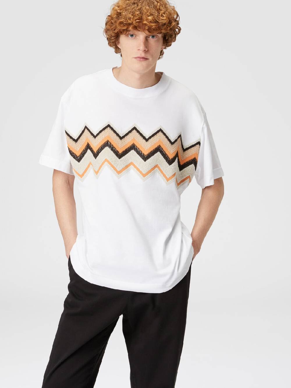 Missoni T-shirt in jersey di cotone con ricamo zig zag Nuovo