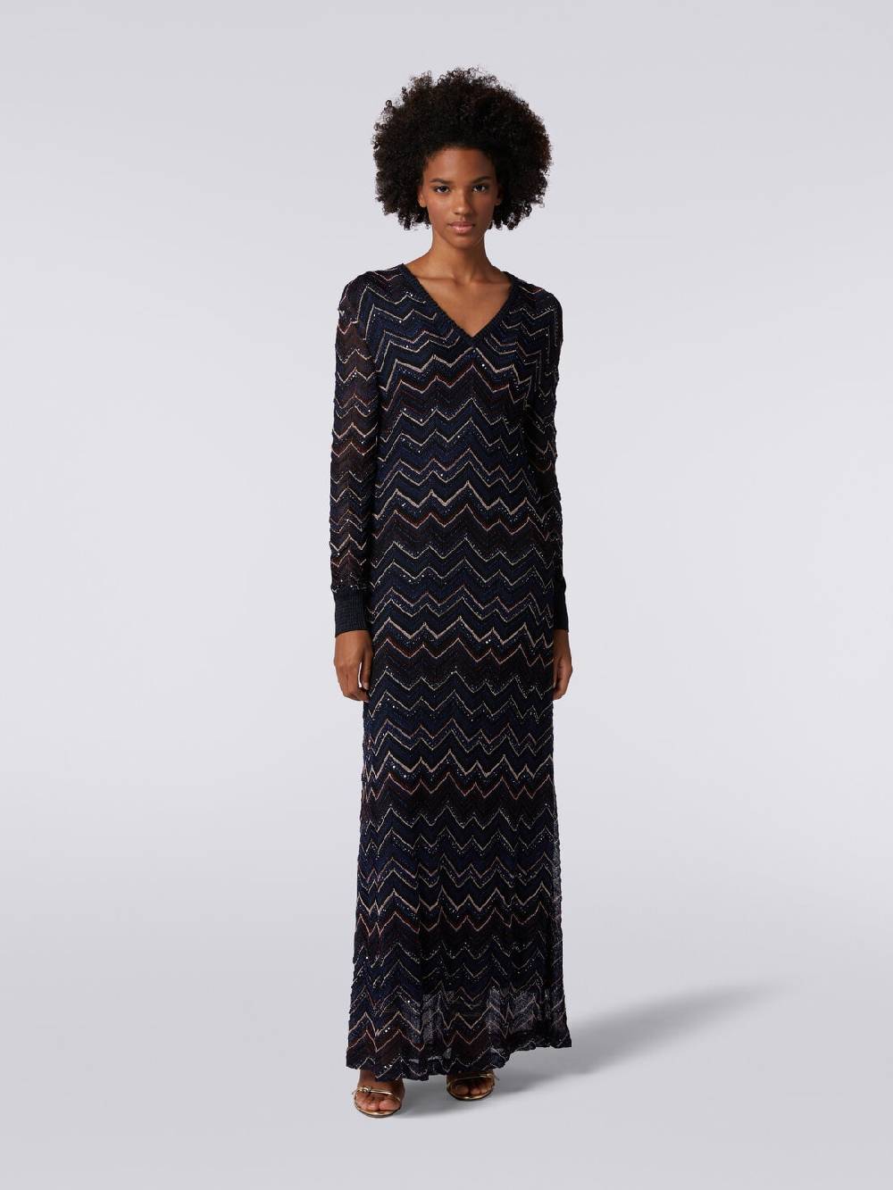 Missoni Abito lungo in maglia zig zag con scollatura a V e lurex Presa