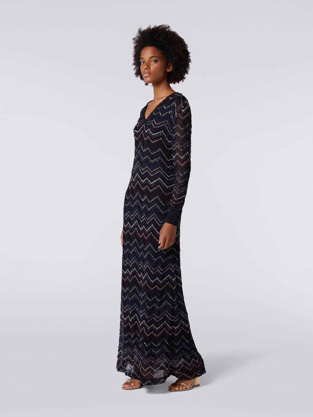 Missoni Abito lungo in maglia zig zag con scollatura a V e lurex Presa