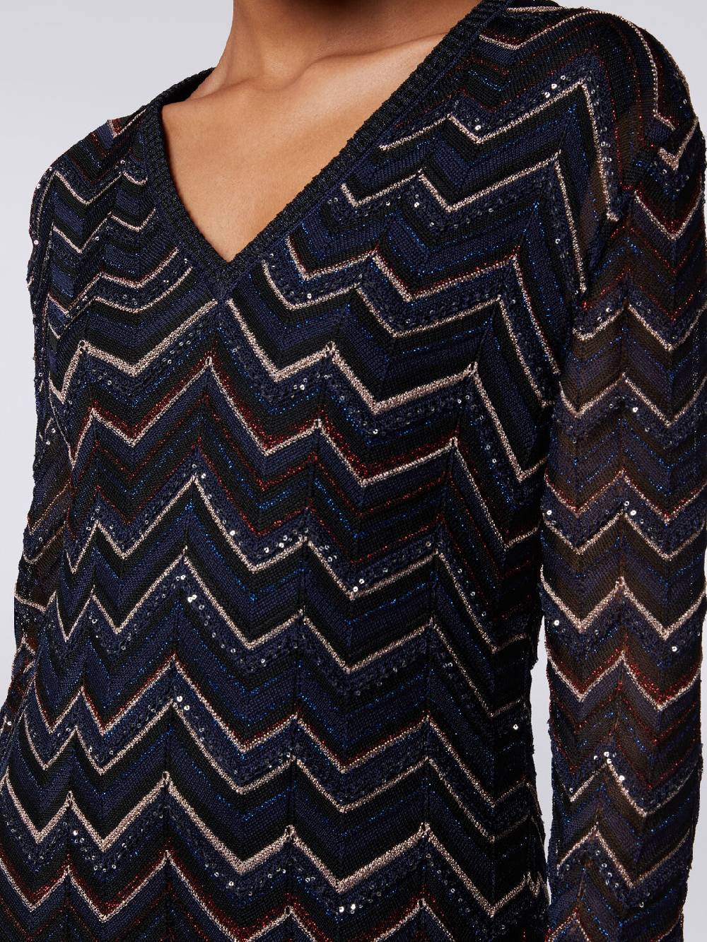 Missoni Abito lungo in maglia zig zag con scollatura a V e lurex Presa
