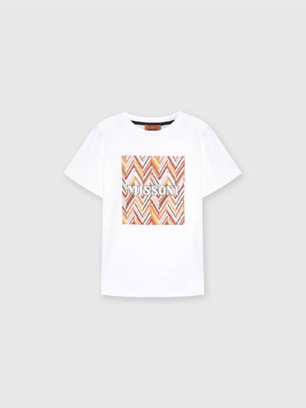 Missoni T-shirt in jersey di cotone con stampa chevron e logo Nuova