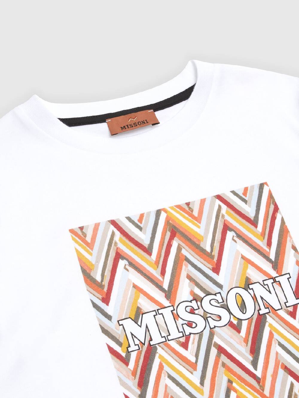 Missoni T-shirt in jersey di cotone con stampa chevron e logo Nuova