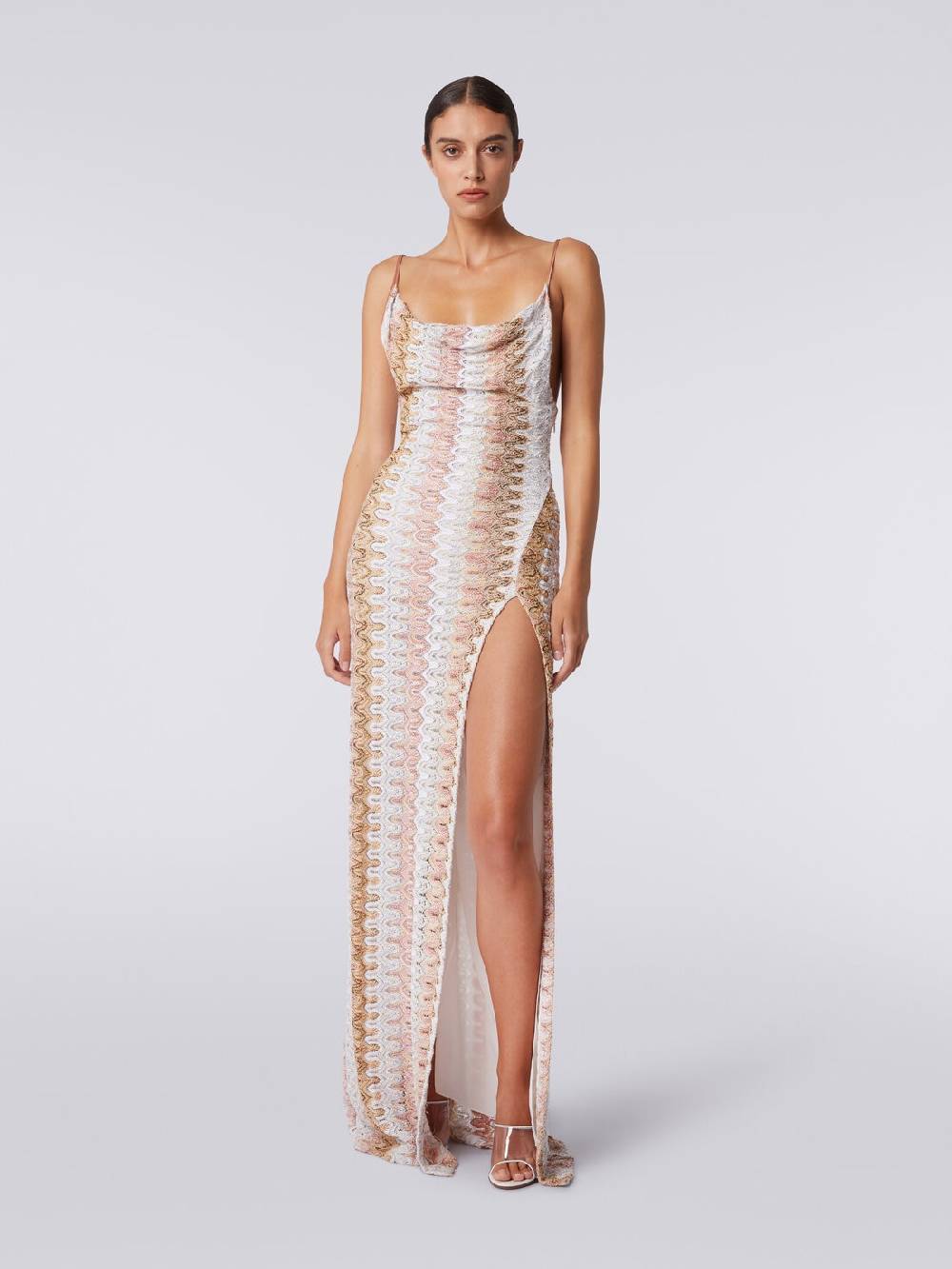 Missoni Abito lungo effetto pizzo con scollatura drappeggiata e spacco Fino Al -60%