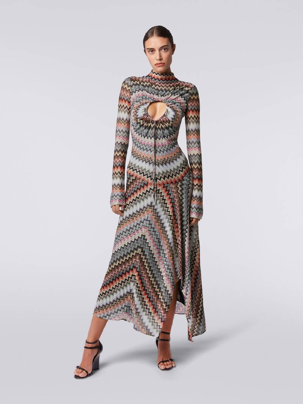 Missoni Abito lungo in cotone e viscosa zig zag con dettaglio cut-out e spacco Saldi