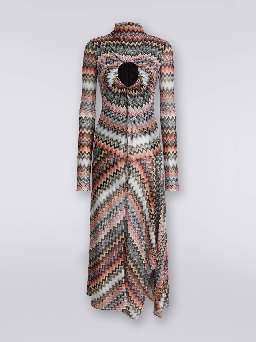 Missoni Abito lungo in cotone e viscosa zig zag con dettaglio cut-out e spacco Saldi