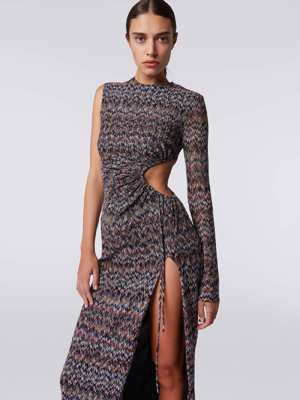 Missoni Abito lungo monospalla con dettaglio cut-out e spacco Vendita Economica