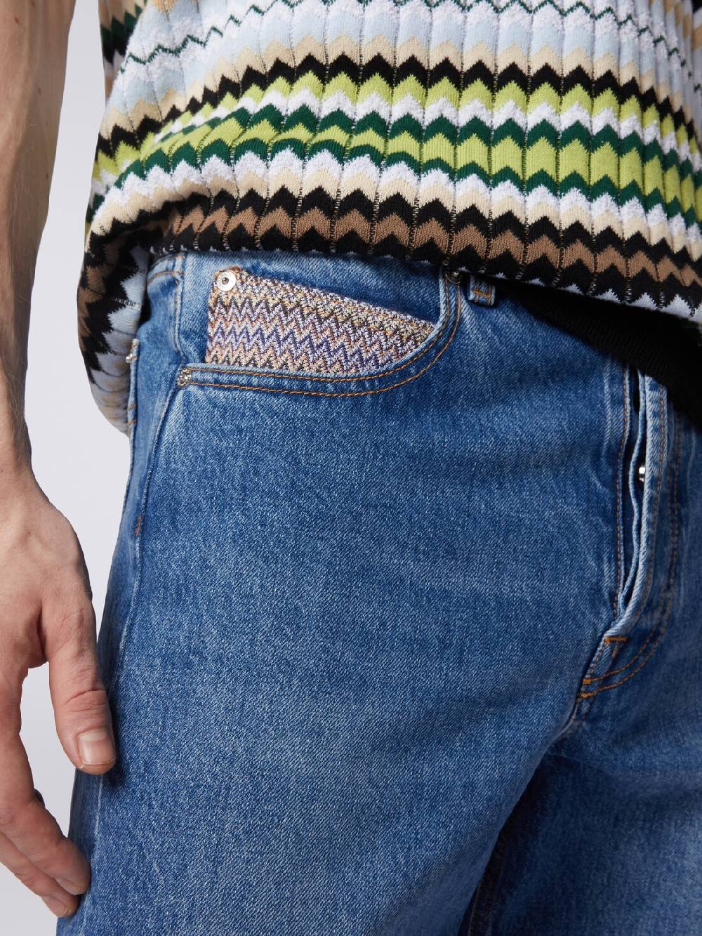 Missoni Cinque tasche in denim con inserto zig zag Spedizione Gratuita