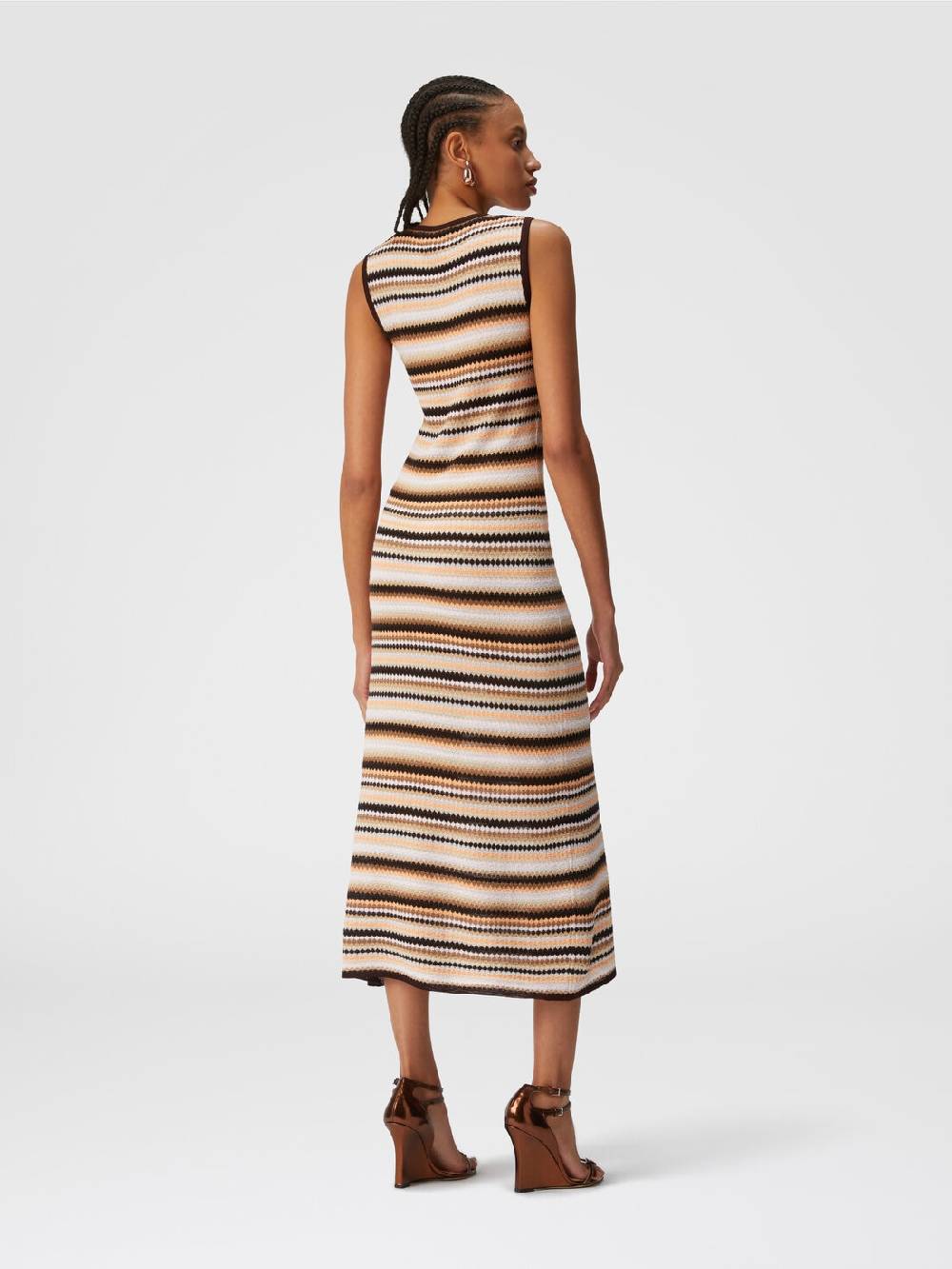 Missoni Abito midi senza maniche in lana e viscosa a righe Shopping Online