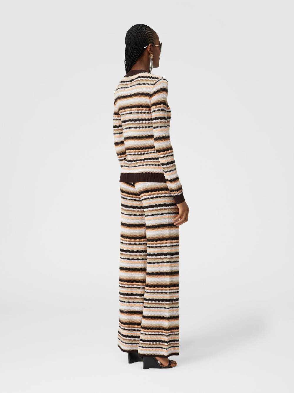 Missoni Pantaloni dritti in maglia rigata di cotone e viscosa In Vendita