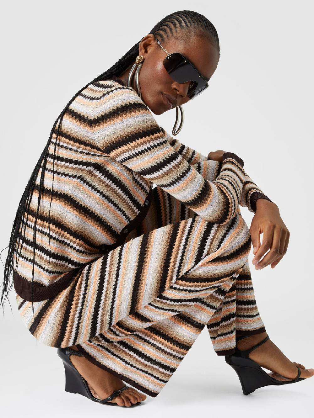 Missoni Pantaloni dritti in maglia rigata di cotone e viscosa In Vendita