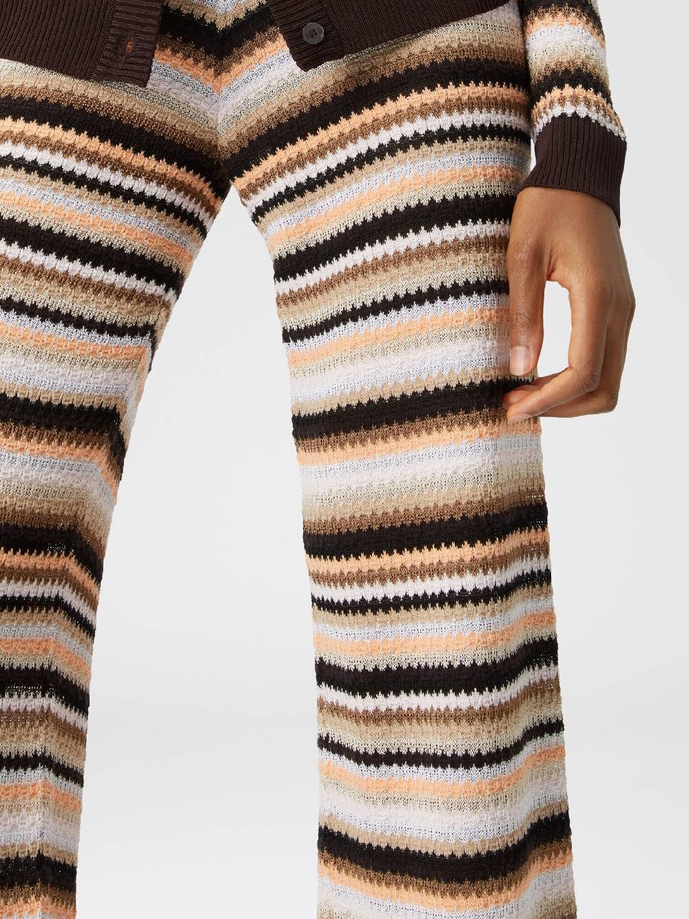 Missoni Pantaloni dritti in maglia rigata di cotone e viscosa In Vendita