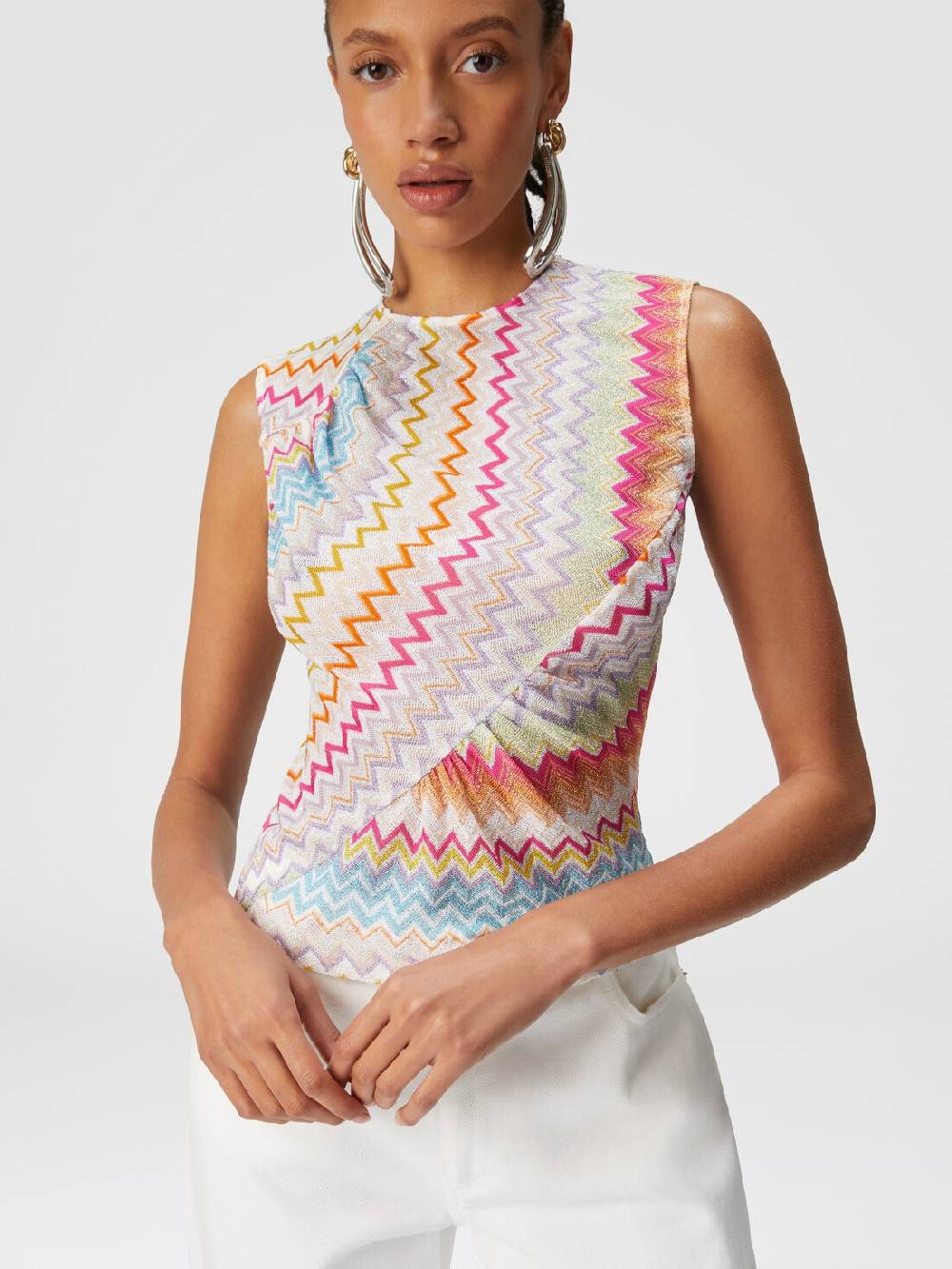 Missoni Top in viscosa zig zag lamé con arricciature Offerte